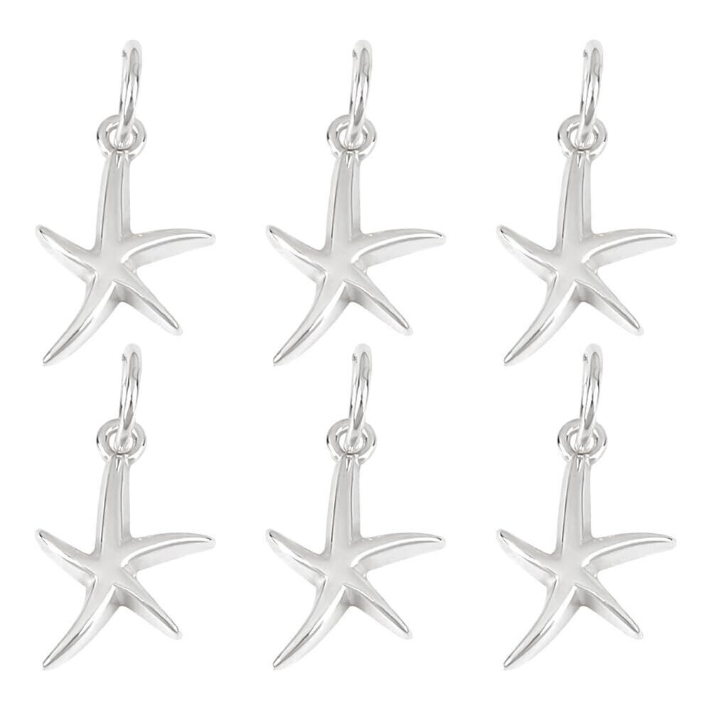 3122 6PCS 925 Sterling Silver Starfish Charm Pendant Bead Charms , Sea